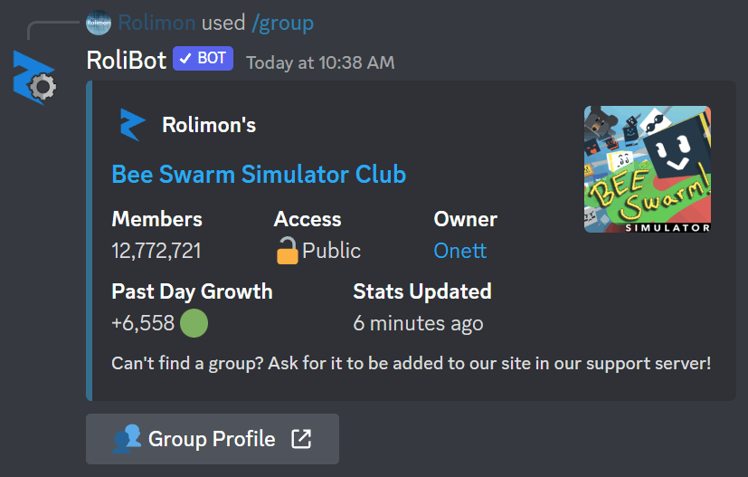 RoLive ▫ A Roblox Game & Group stats tracking Discord bot